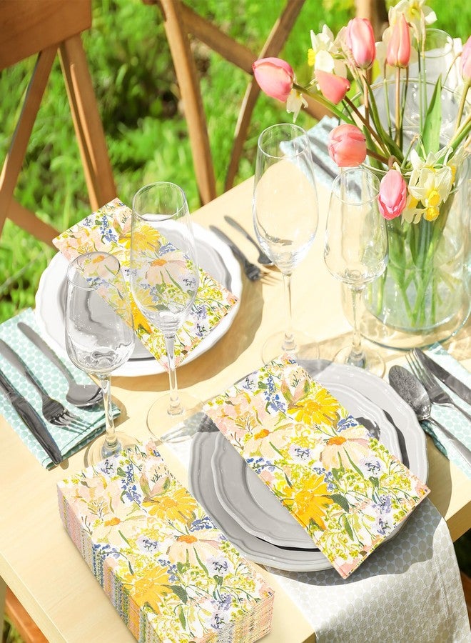 JarThenaAMCS مناديل ضيوف JarThenaAMCS، 100 قطعة، بنقشة زهور الربيع، مناديل ورقية صفراء اللون بنقشة زهور الأقحوان المائية، مناديل ورقية للعشاء بنقشة زهور برية، مثالية لمستلزمات حفلات الصيف. - Image 4